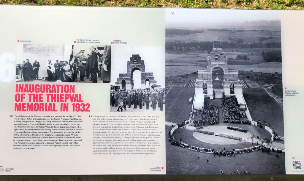 Thiepval Information panel - 1932 Inauguration.